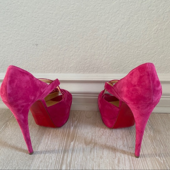 CHRISTIAN LOUBOUTIN Fuchsia Suede High Heels Sz 38 - Picture 7 of 8